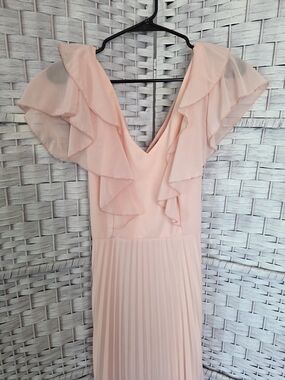 SHEIN Blush Pink One-Shoulder Ruffle Pleated Dress